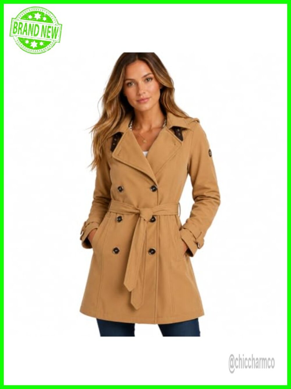 Womens Softshell Trench Coat Hooded Belted Fleece Lined Lightweight Jacket
